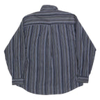 MCEARL Mens Blue & White Striped Shirt L Classic Button-Down Cotton Blend
