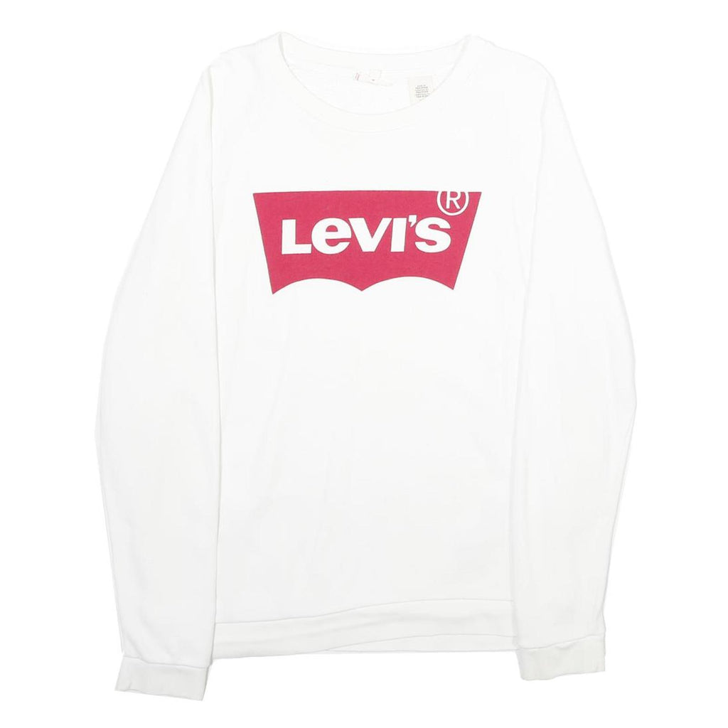 LEVI'S Mens White S Crew Neck Sweatshirt Cotton Logo Print Casual Pullover