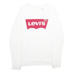 LEVI'S Mens White S Crew Neck Sweatshirt Cotton Logo Print Casual Pullover