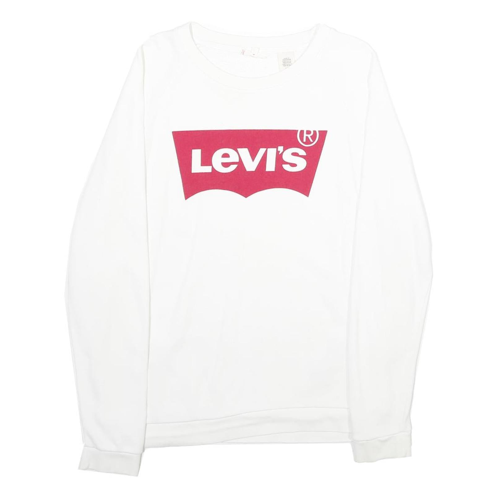 LEVI'S Mens White S Crew Neck Sweatshirt Cotton Logo Print Casual Pullover