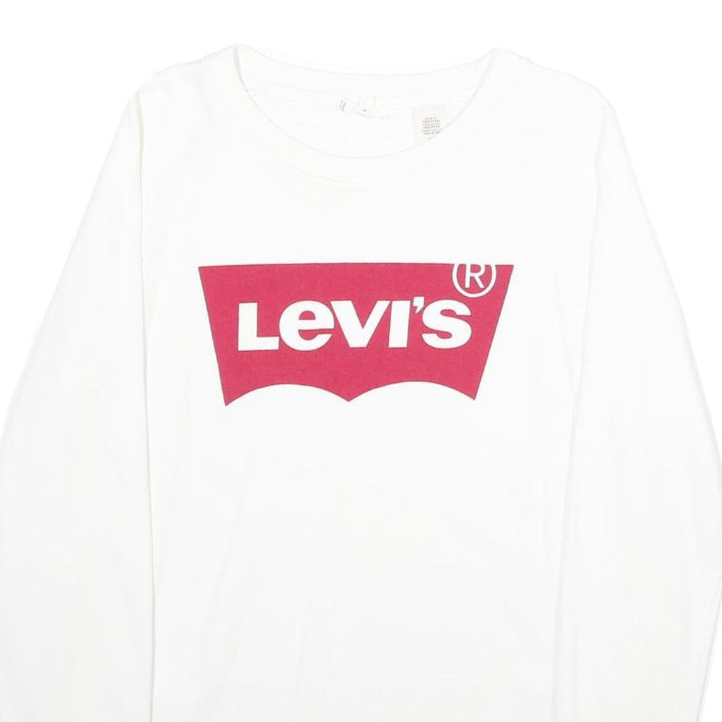 LEVI'S Mens White S Crew Neck Sweatshirt Cotton Logo Print Casual Pullover