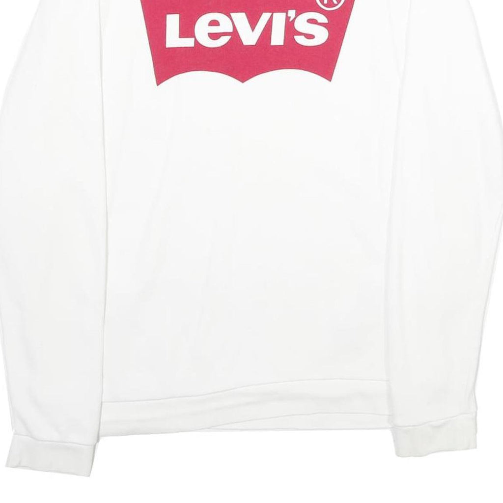 LEVI'S Mens White S Crew Neck Sweatshirt Cotton Logo Print Casual Pullover