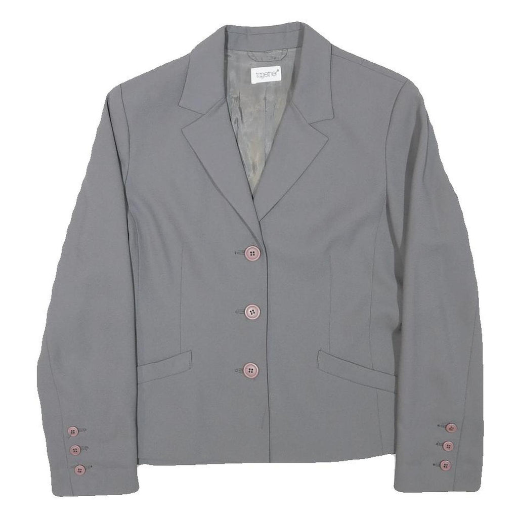 TOGETHER Womens Grey Button Jacket M Polyester Blend Classic Tailored Plain