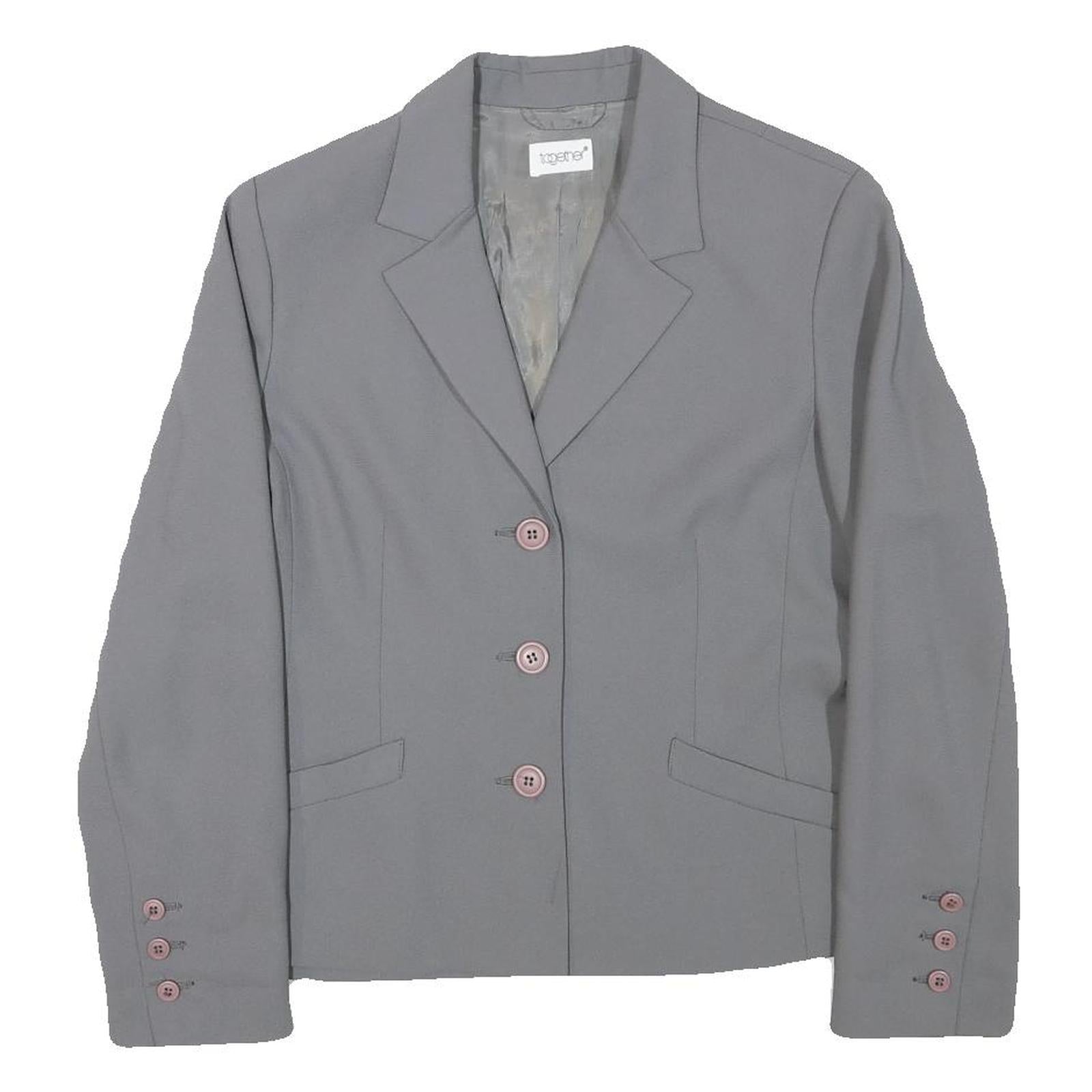 TOGETHER Womens Grey Button Jacket M Polyester Blend Classic Tailored Plain