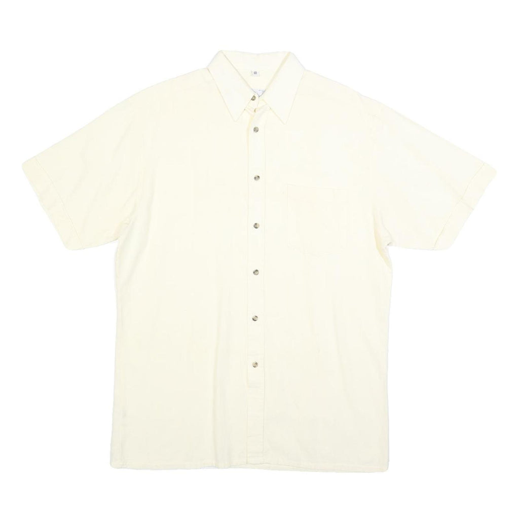 C&A Mens Cream Short Sleeve Cotton Blend Shirt L Casual Summer Button Up