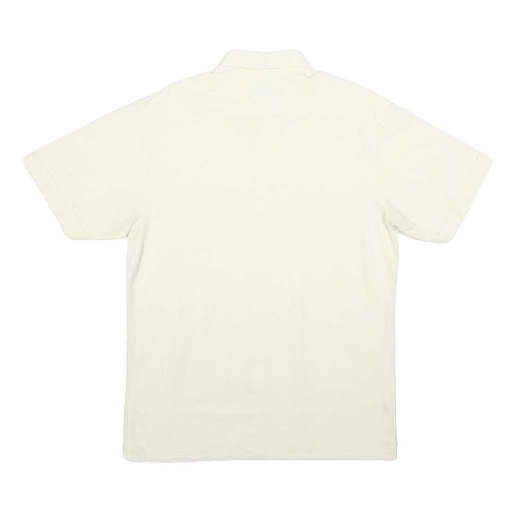 C&A Mens Cream Short Sleeve Cotton Blend Shirt L Casual Summer Button Up