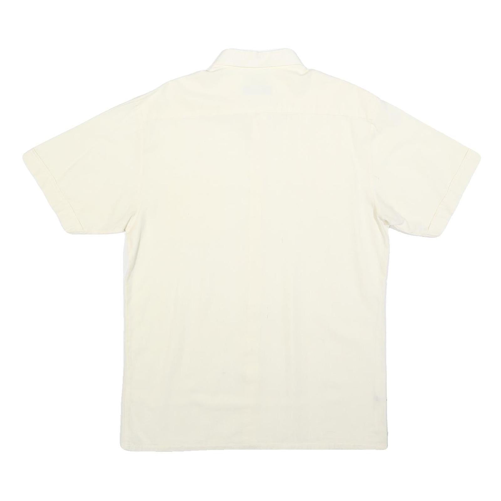 C&A Mens Cream Short Sleeve Cotton Blend Shirt L Casual Summer Button Up