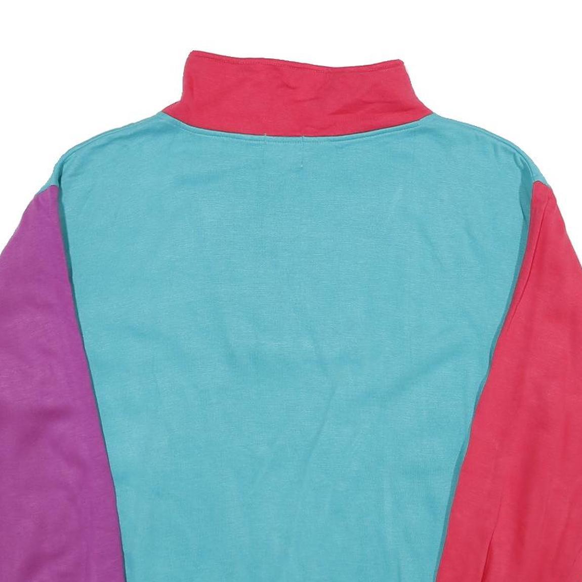 DISCIPLINE Womens Blue & Pink & Purple Sweatshirt Collared XL Colourblock