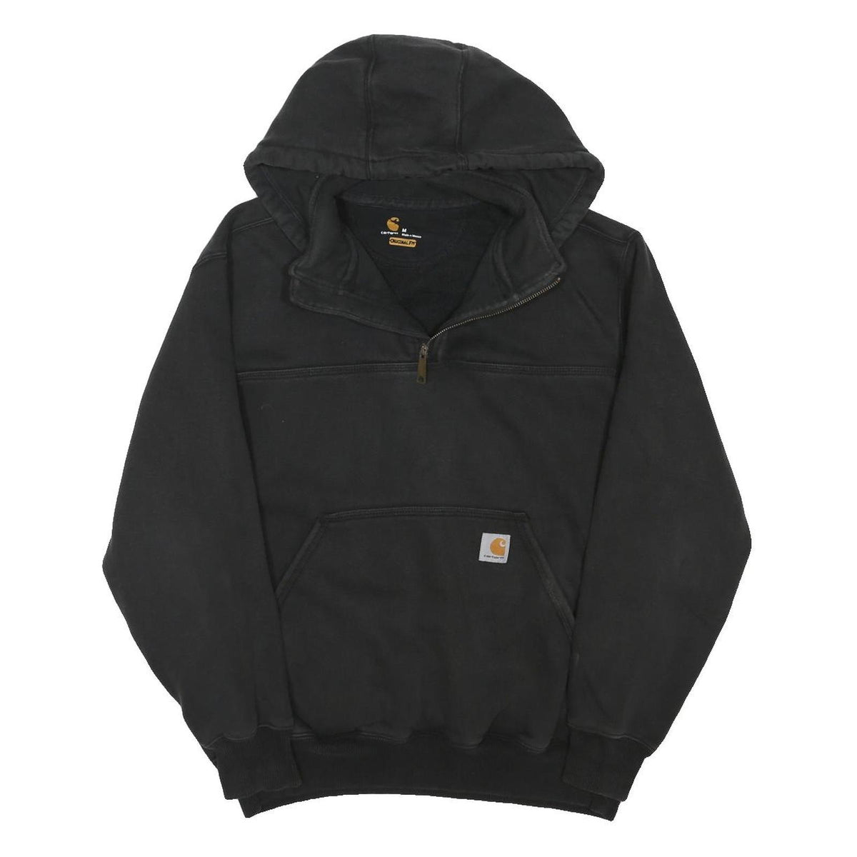 CARHARTT Mens Black Pullover Hoodie M Workwear Cotton Blend Casual 1/4 Zip