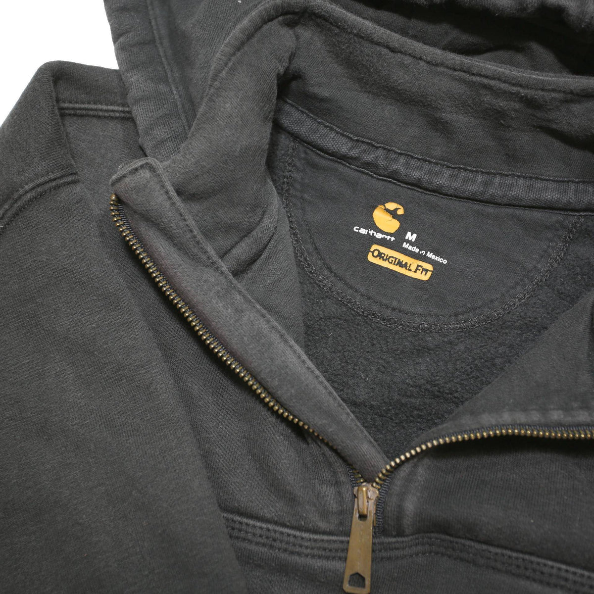 CARHARTT Mens Black Pullover Hoodie M Workwear Cotton Blend Casual 1/4 Zip