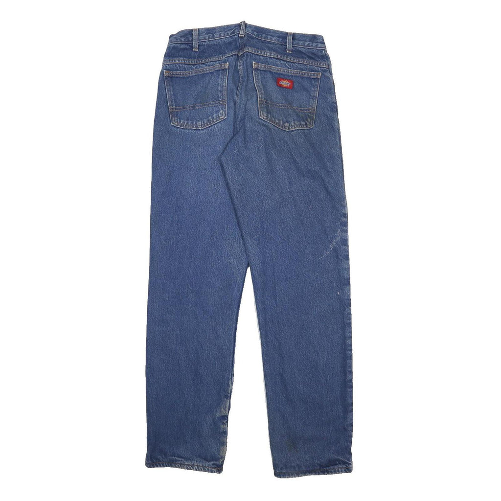 DICKIES Mens Blue Relaxed Straight Denim Cotton Medium W32 L34 Workwear Zip