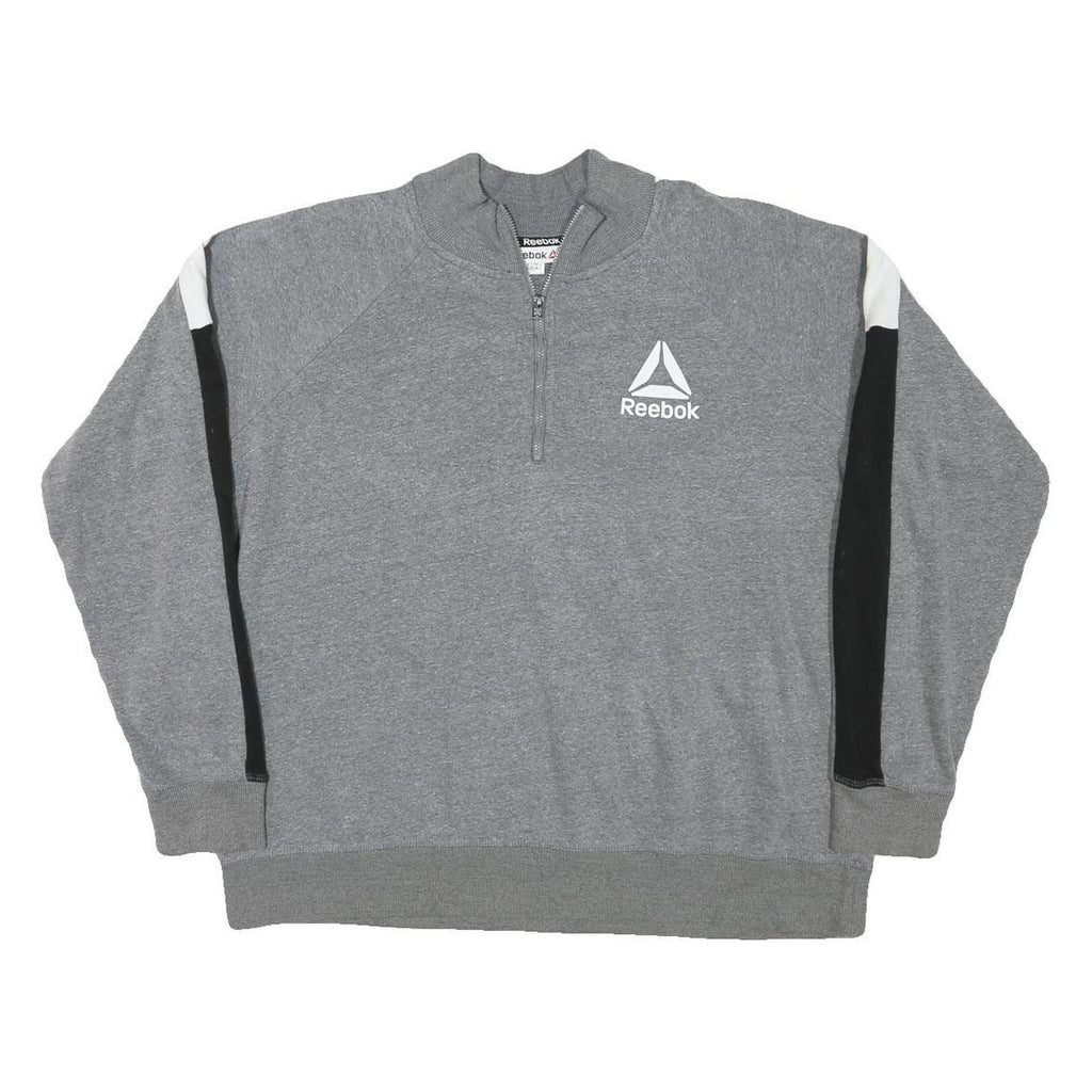 REEBOK Womens Grey & Black 1/4 Zip Sweatshirt L Cotton Blend Casual Sportswear