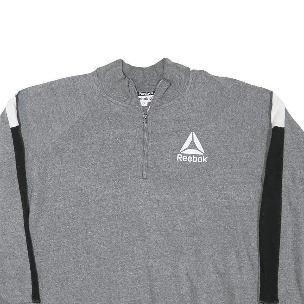 REEBOK Womens Grey & Black 1/4 Zip Sweatshirt L Cotton Blend Casual Sportswear