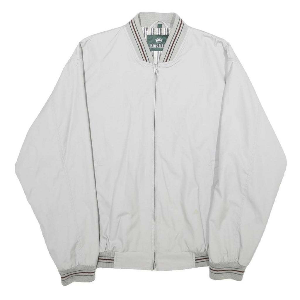 KINGFIELD Mens White Bomber Jacket L Cotton Blend Plain Zip Closure Casual