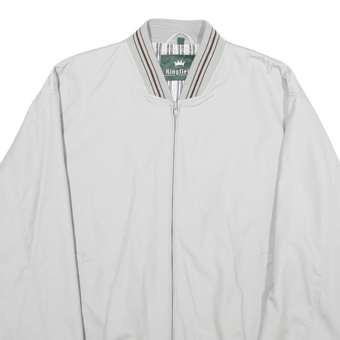KINGFIELD Mens White Bomber Jacket L Cotton Blend Plain Zip Closure Casual