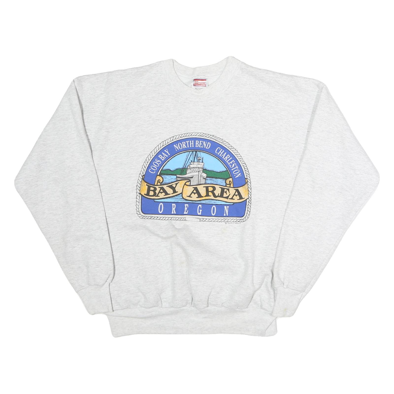HANES Mens Grey Bay Area Oregon Crew Neck L Cotton Graphic Sweatshirt