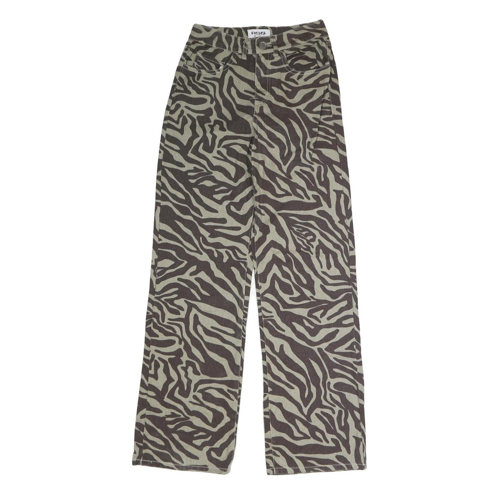 RSQ Womens Regular Fit Wide-Leg Denim Cotton Blend Zebra Print W26 L31 Button