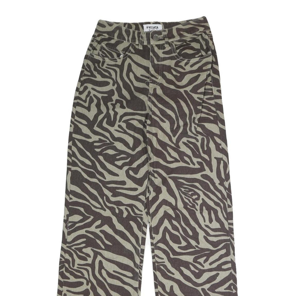 RSQ Womens Regular Fit Wide-Leg Denim Cotton Blend Zebra Print W26 L31 Button