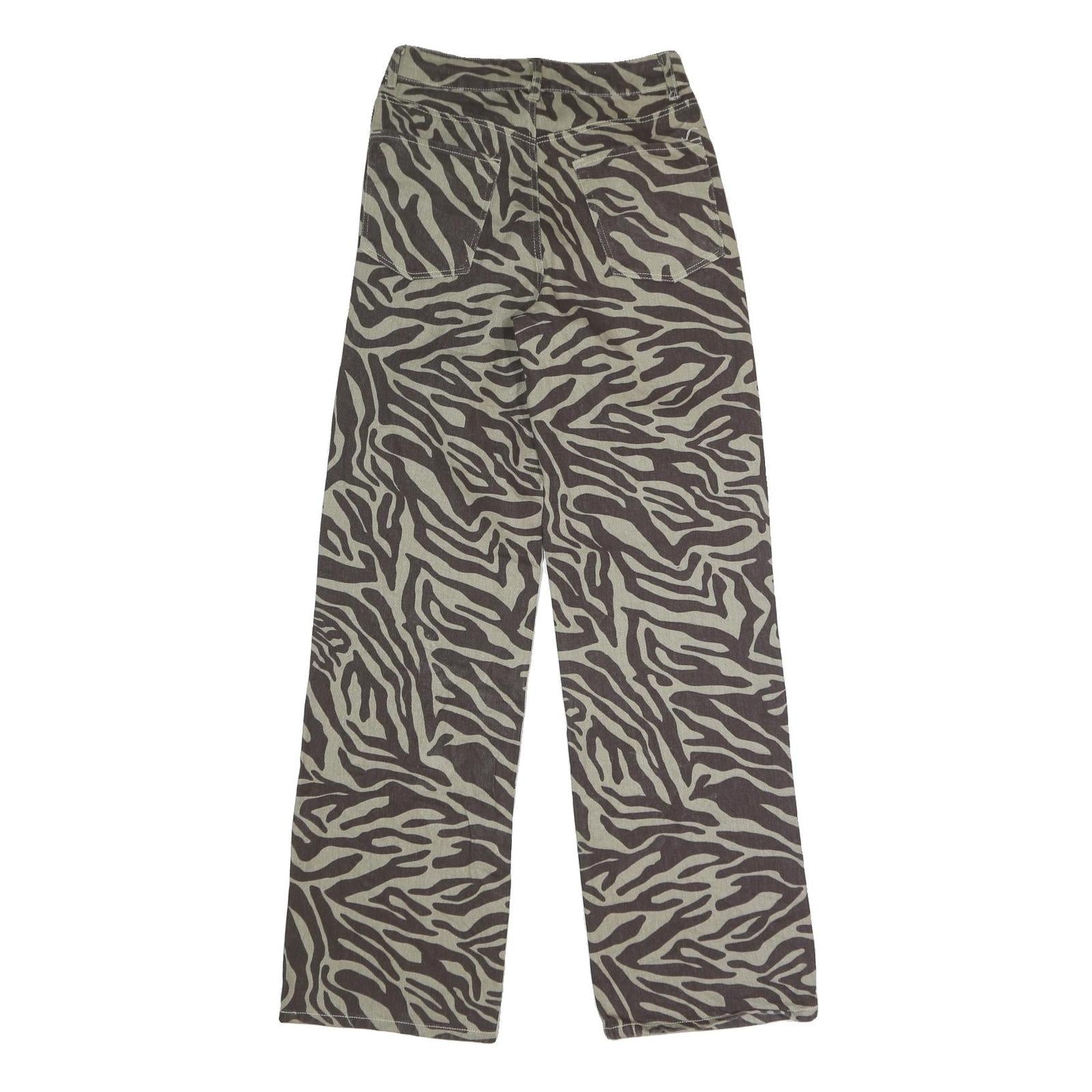 RSQ Womens Regular Fit Wide-Leg Denim Cotton Blend Zebra Print W26 L31 Button