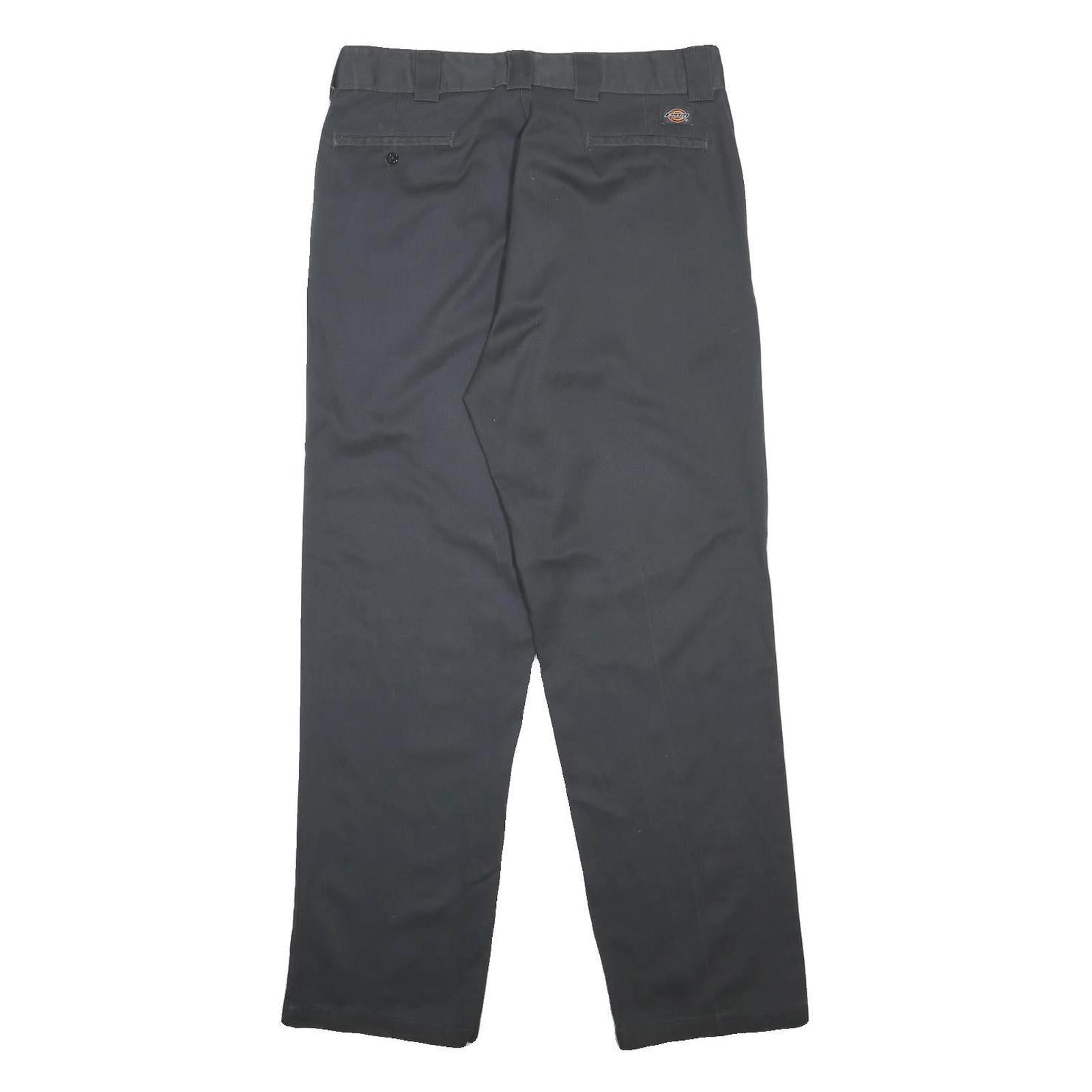 DICKIES Mens Regular Black Cotton Blend Trousers W34 L31 Zip Closure Straight