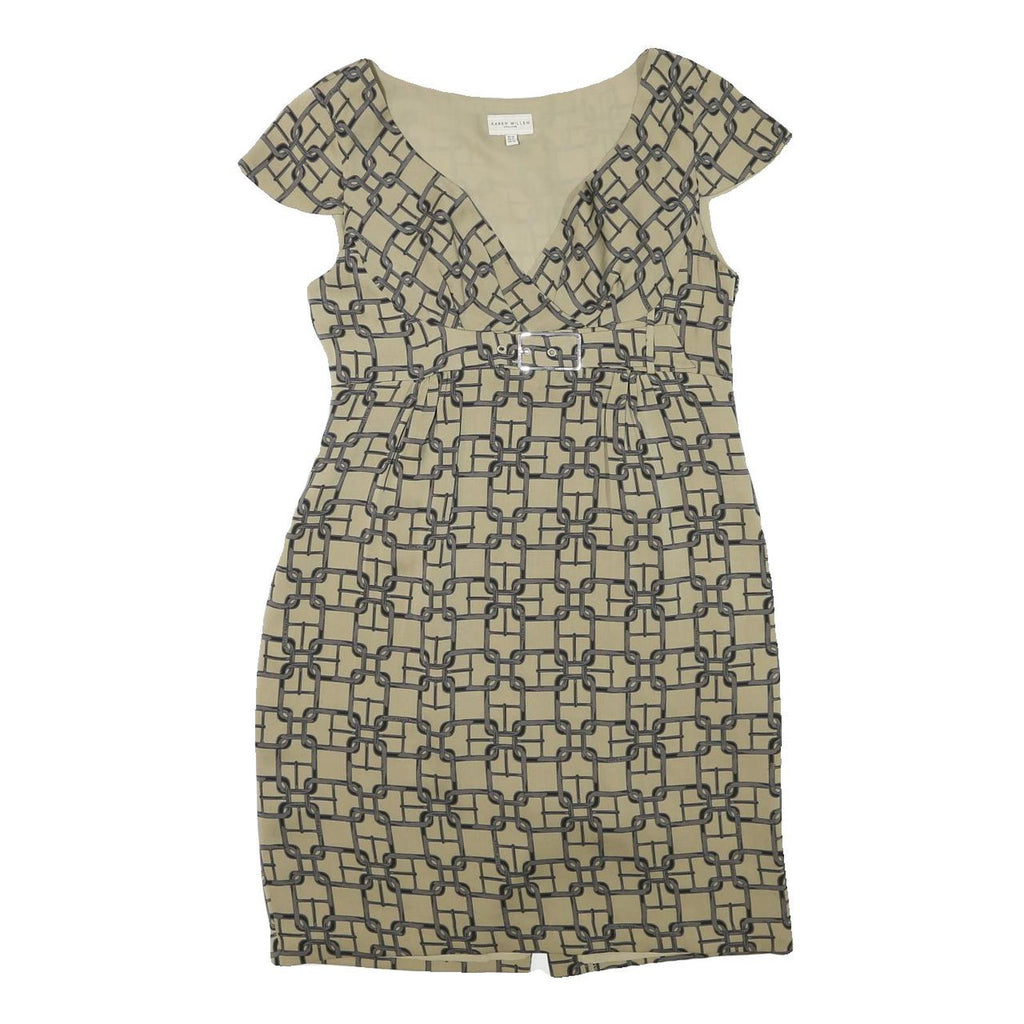KAREN MILLEN Womens Beige Chain Print Day Dress Polyester Blend Short Sleeve UK