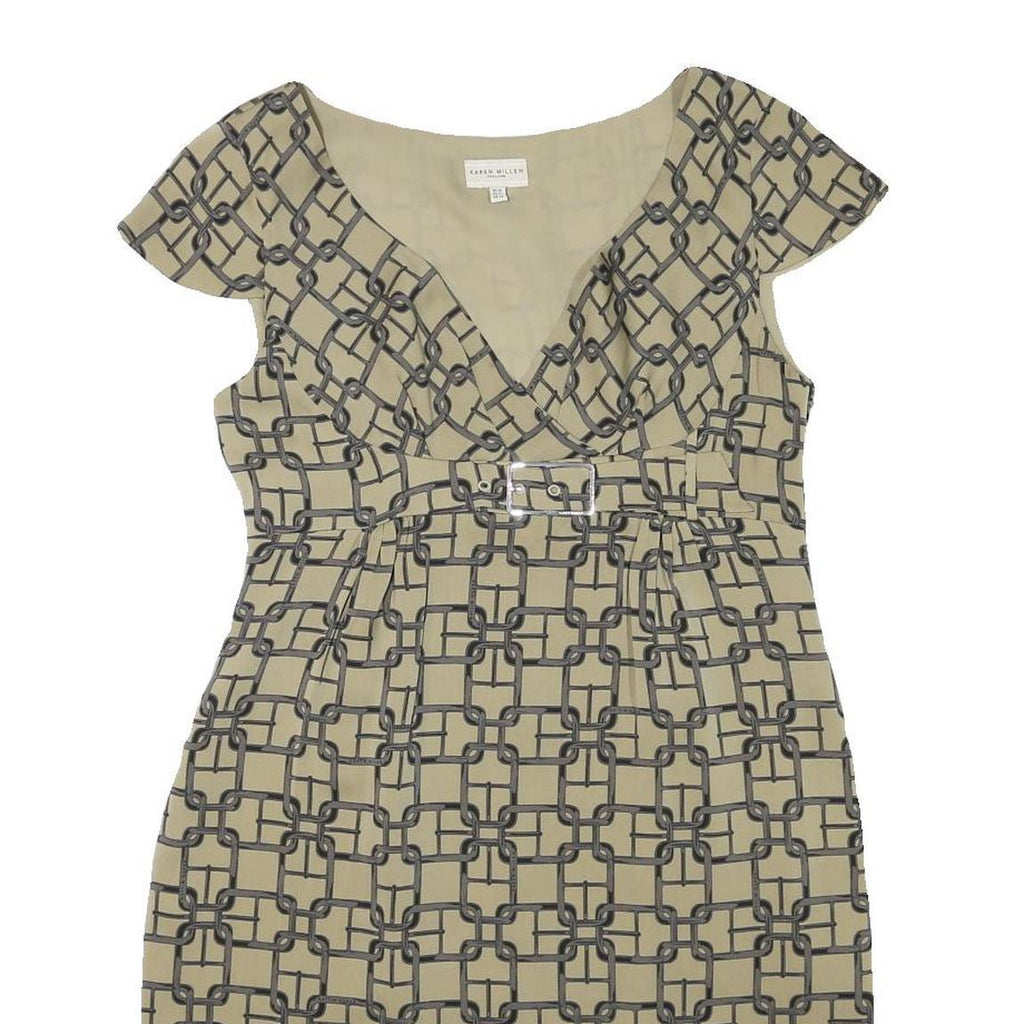 KAREN MILLEN Womens Beige Chain Print Day Dress Polyester Blend Short Sleeve UK