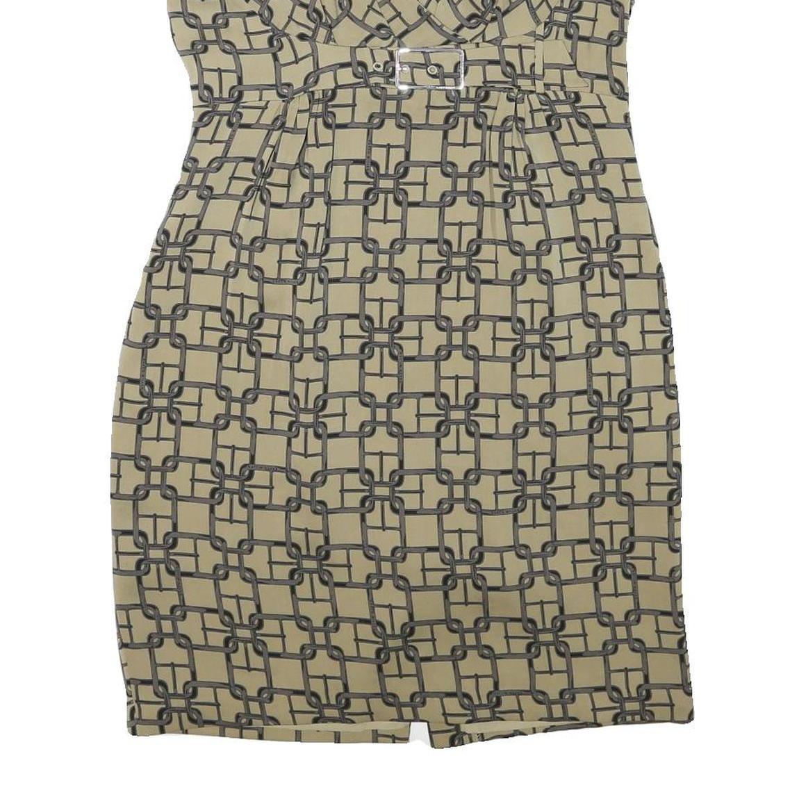 KAREN MILLEN Womens Beige Chain Print Day Dress Polyester Blend Short Sleeve UK