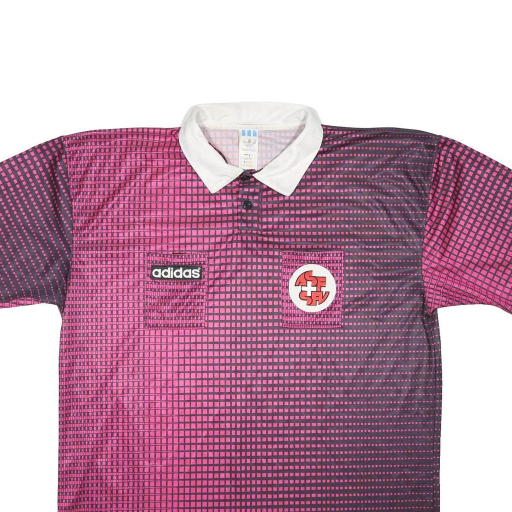 ADIDAS Mens Pink Black Graphic T-Shirt XL Short Sleeve Polo Collar Vintage
