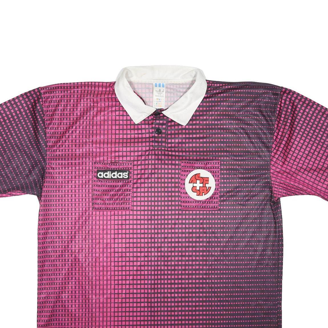ADIDAS Mens Pink Black Graphic T-Shirt XL Short Sleeve Polo Collar Vintage