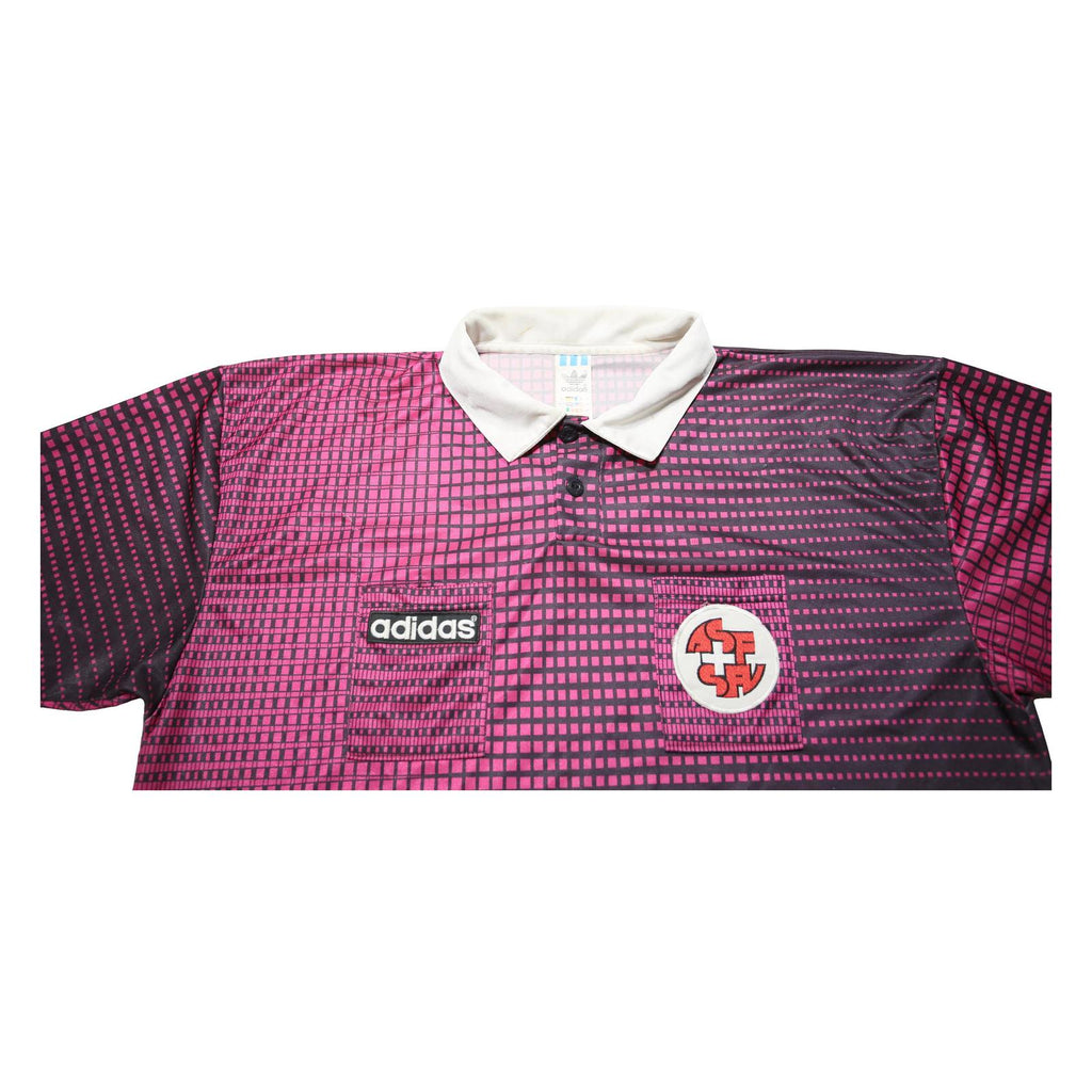 ADIDAS Mens Pink Black Graphic T-Shirt XL Short Sleeve Polo Collar Vintage