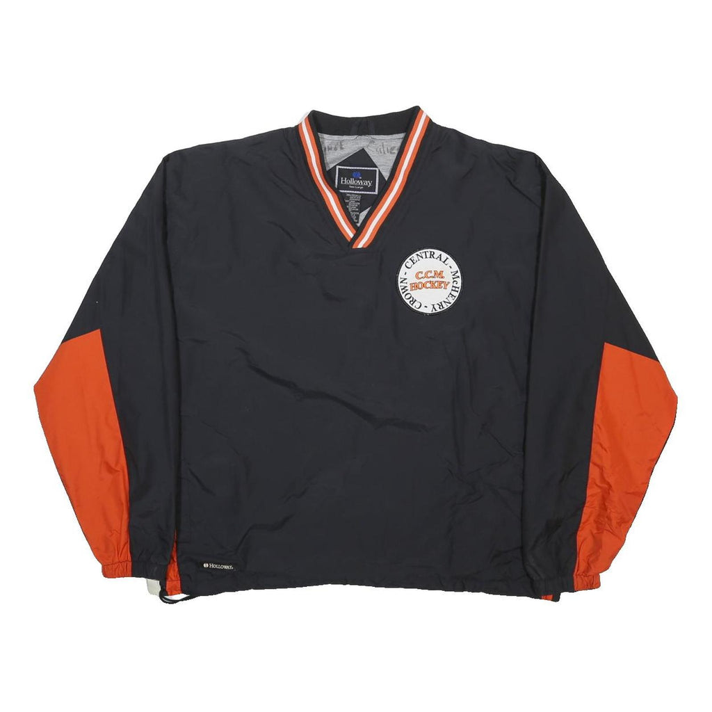 HOLLOWAY Mens Black & Orange CCM Hockey V-Neck L Nylon Pullover Sweatshirt Long