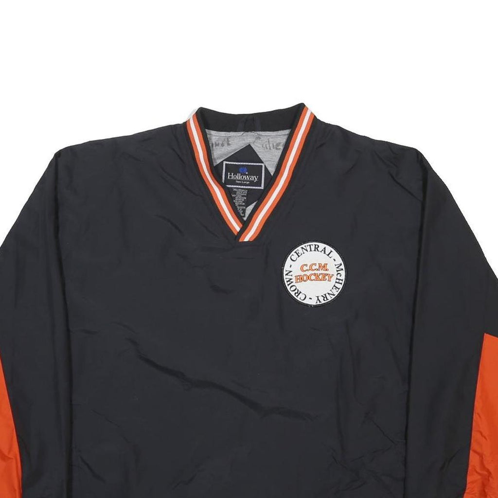 HOLLOWAY Mens Black & Orange CCM Hockey V-Neck L Nylon Pullover Sweatshirt Long