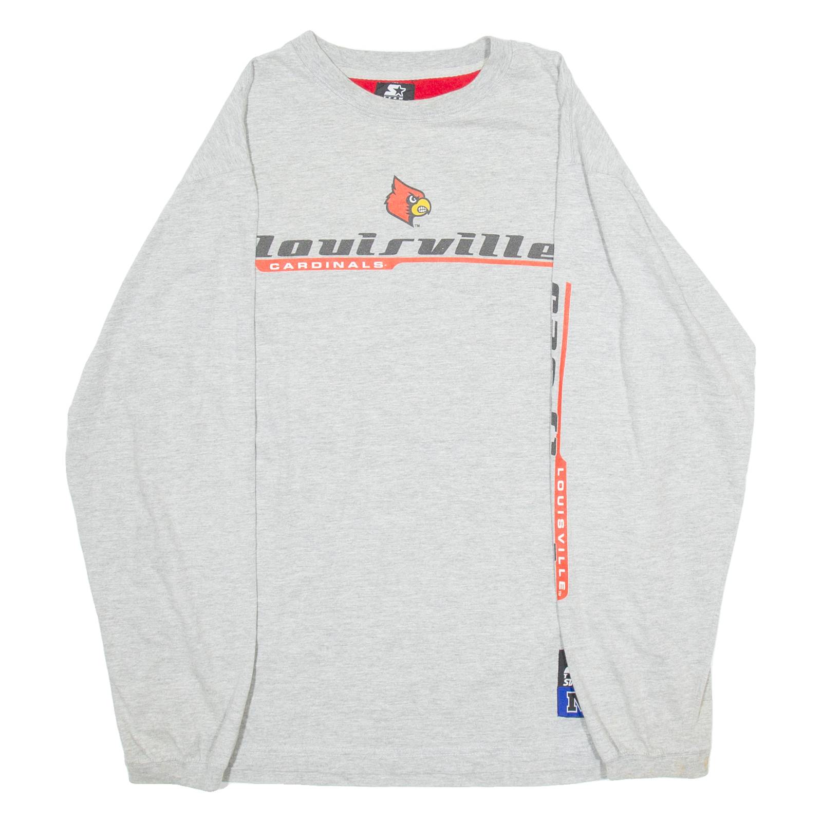 STARTER Louisville's Cardinals Mens T-Shirt Grey Long Sleeve USA M