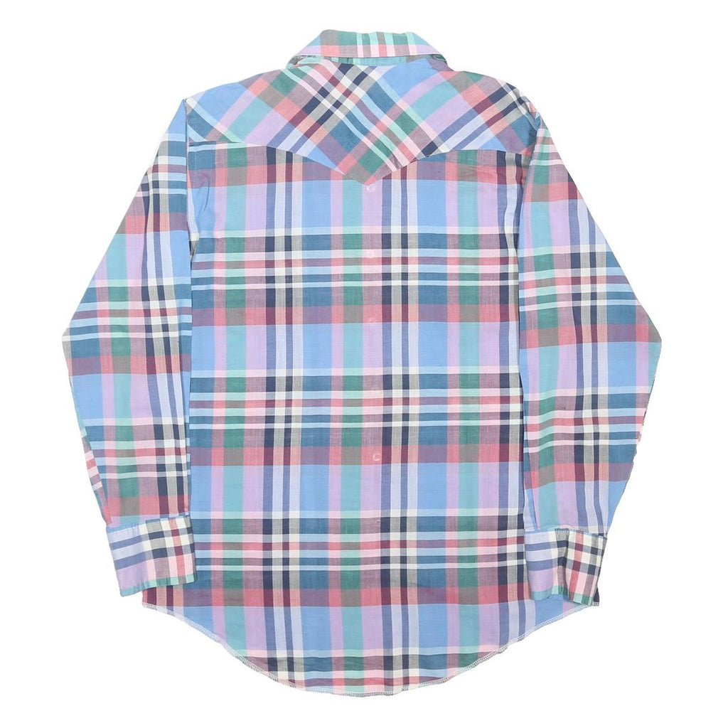 WRANGLER Mens Blue Pink Green Check Shirt M Cotton Blend Casual Long Sleeve
