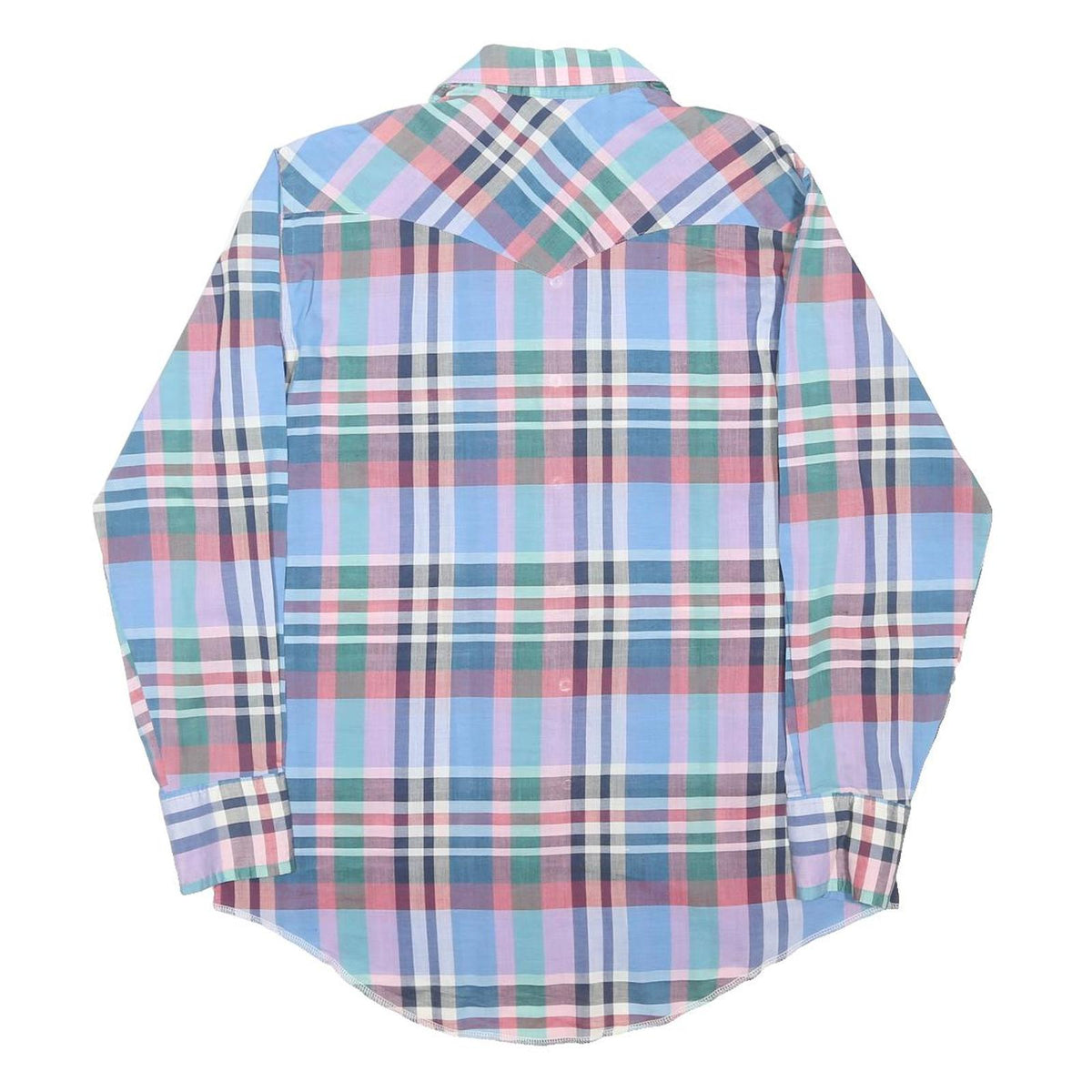 WRANGLER Mens Blue Pink Green Check Shirt M Cotton Blend Casual Long Sleeve