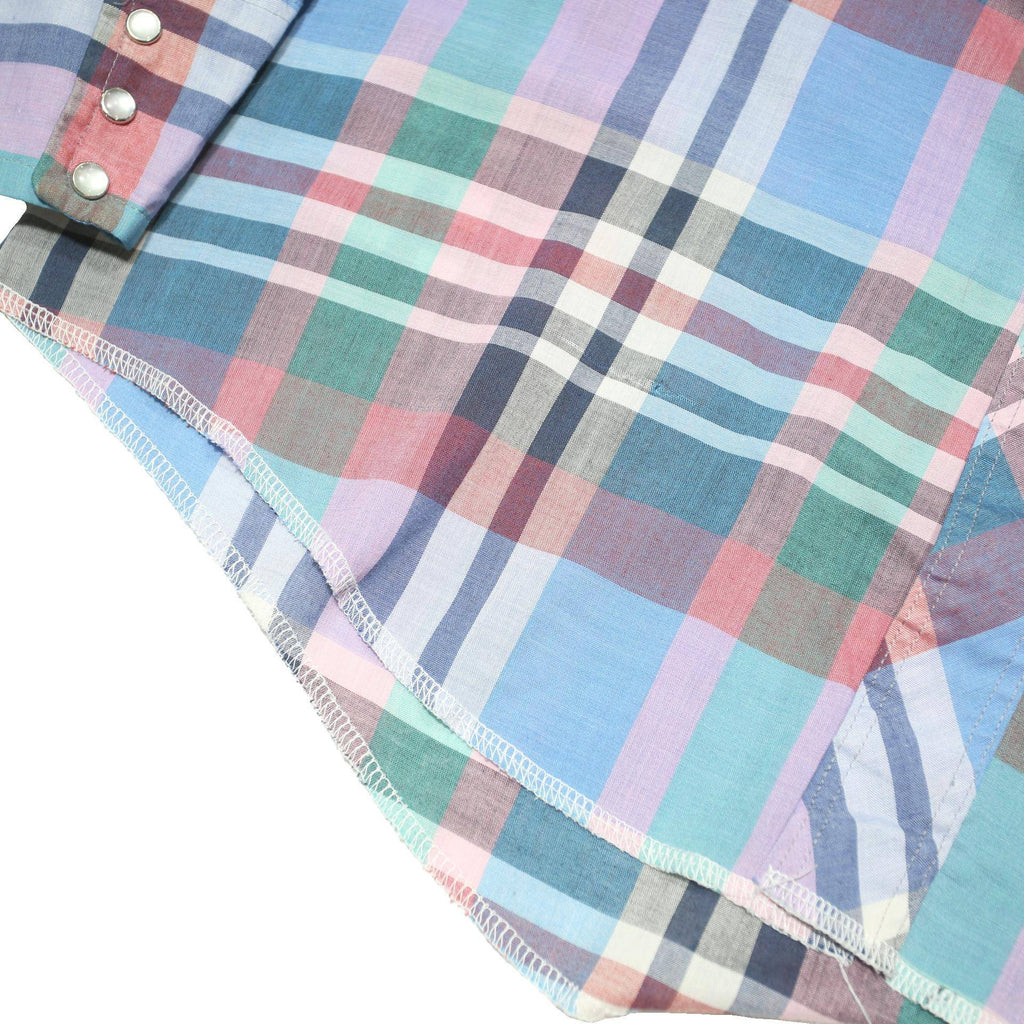 WRANGLER Mens Blue Pink Green Check Shirt M Cotton Blend Casual Long Sleeve