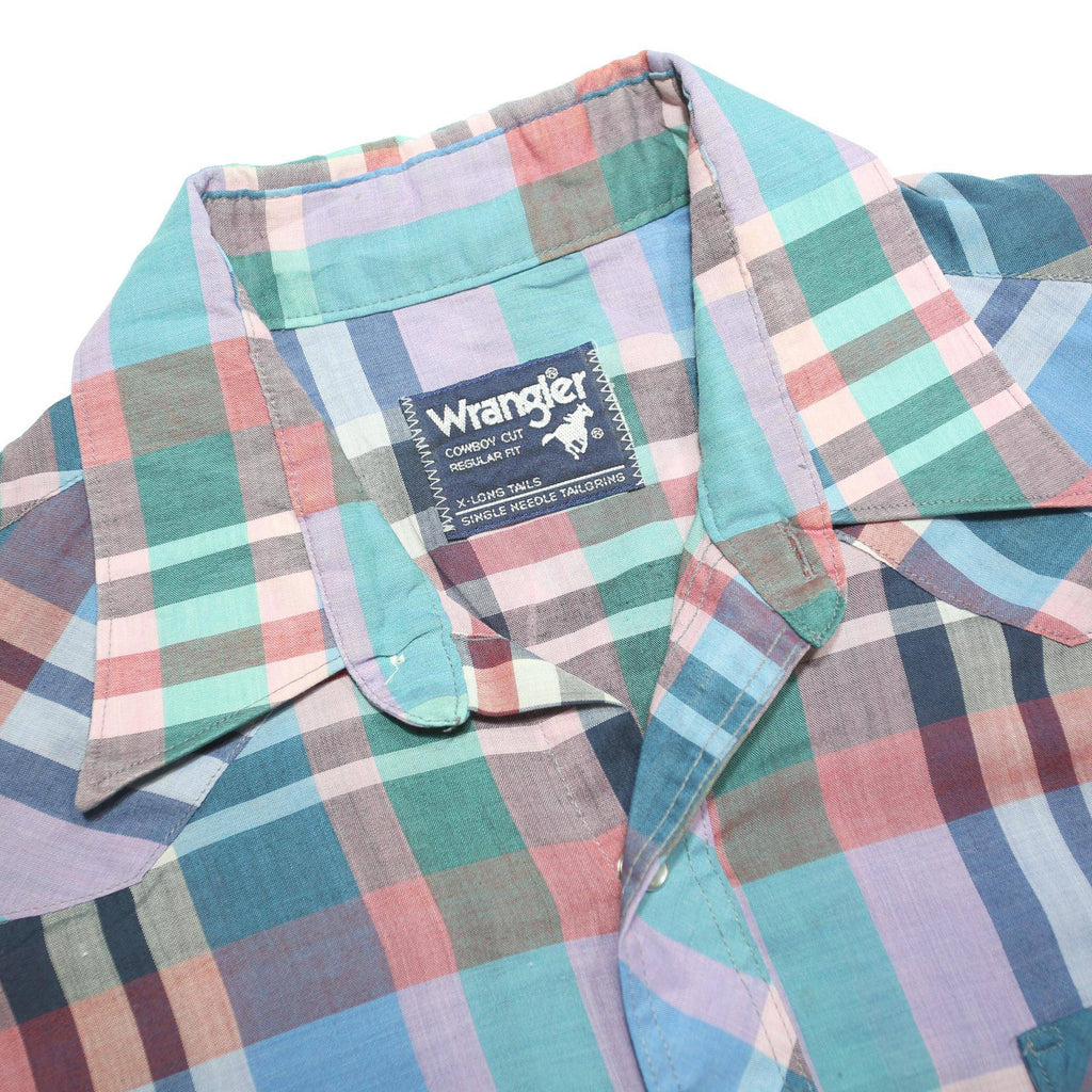 WRANGLER Mens Blue Pink Green Check Shirt M Cotton Blend Casual Long Sleeve