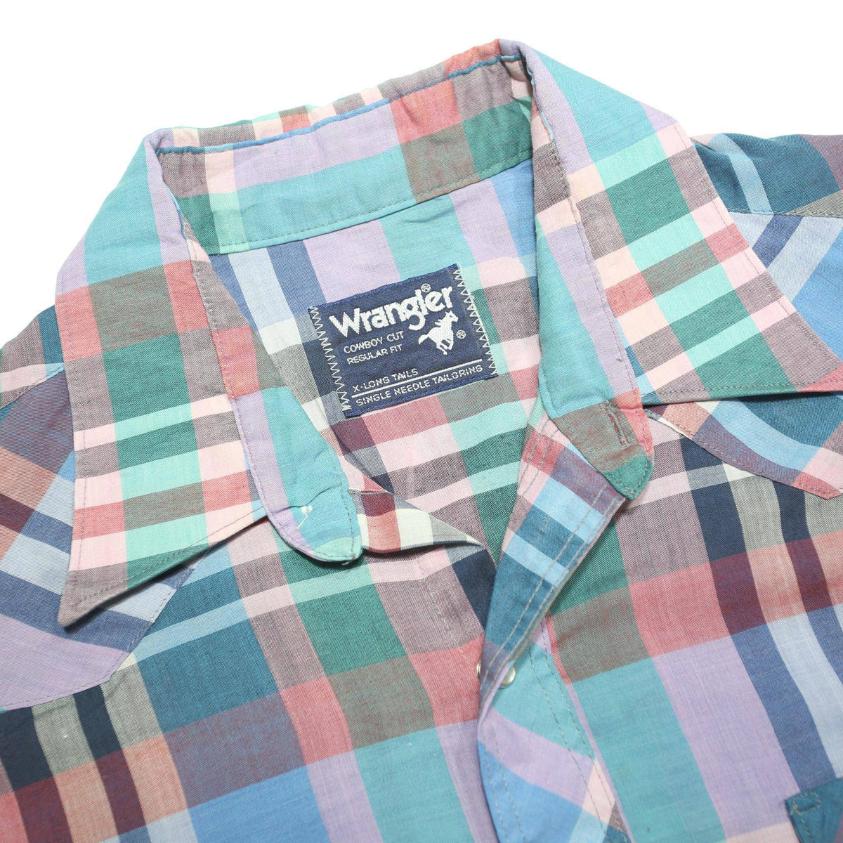 WRANGLER Mens Blue Pink Green Check Shirt M Cotton Blend Casual Long Sleeve