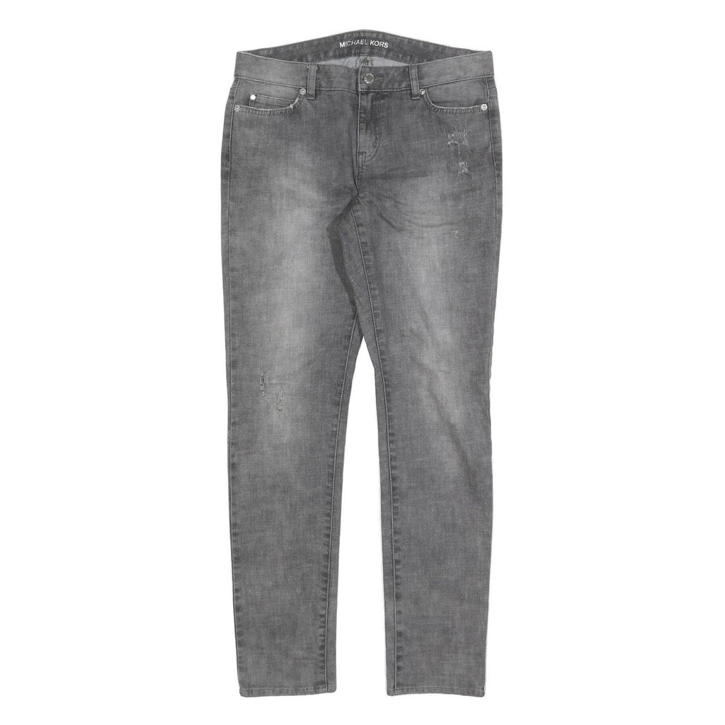 MICHAEL KORS Womens Slim Fit Grey Denim Slim Jeans W30 L30 Cotton Blend Zip