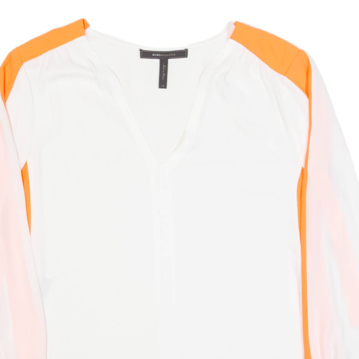 BCBGMAXAZRIA Sheer Womens Blouse White V-Neck Long Sleeve XS