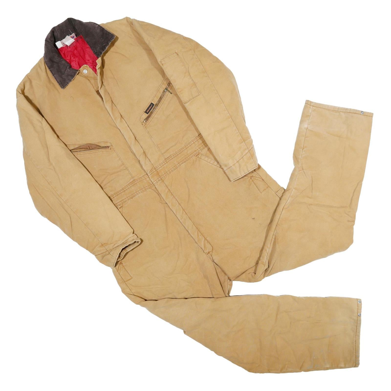 DICKIES Mens Beige Cotton Regular Fit Dungarees L W42 L32 Workwear Zip