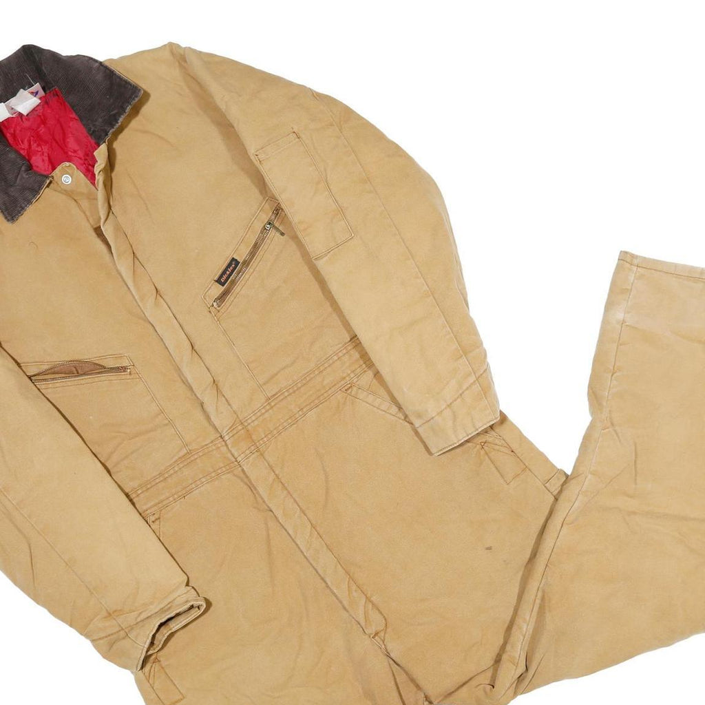 DICKIES Mens Beige Cotton Regular Fit Dungarees L W42 L32 Workwear Zip