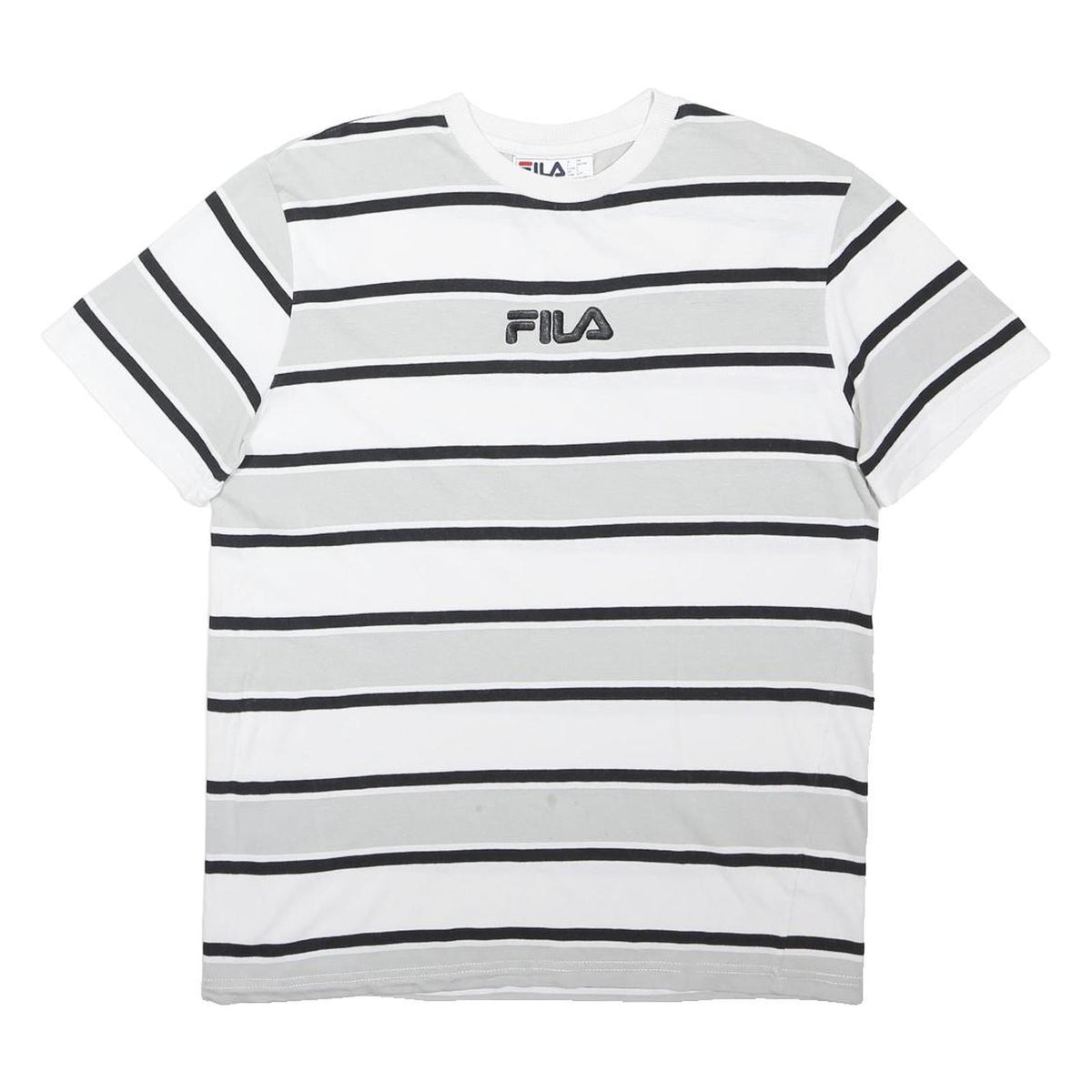FILA Mens White & Grey Striped Cotton Blend Short Sleeve Crew Neck Top S Casual