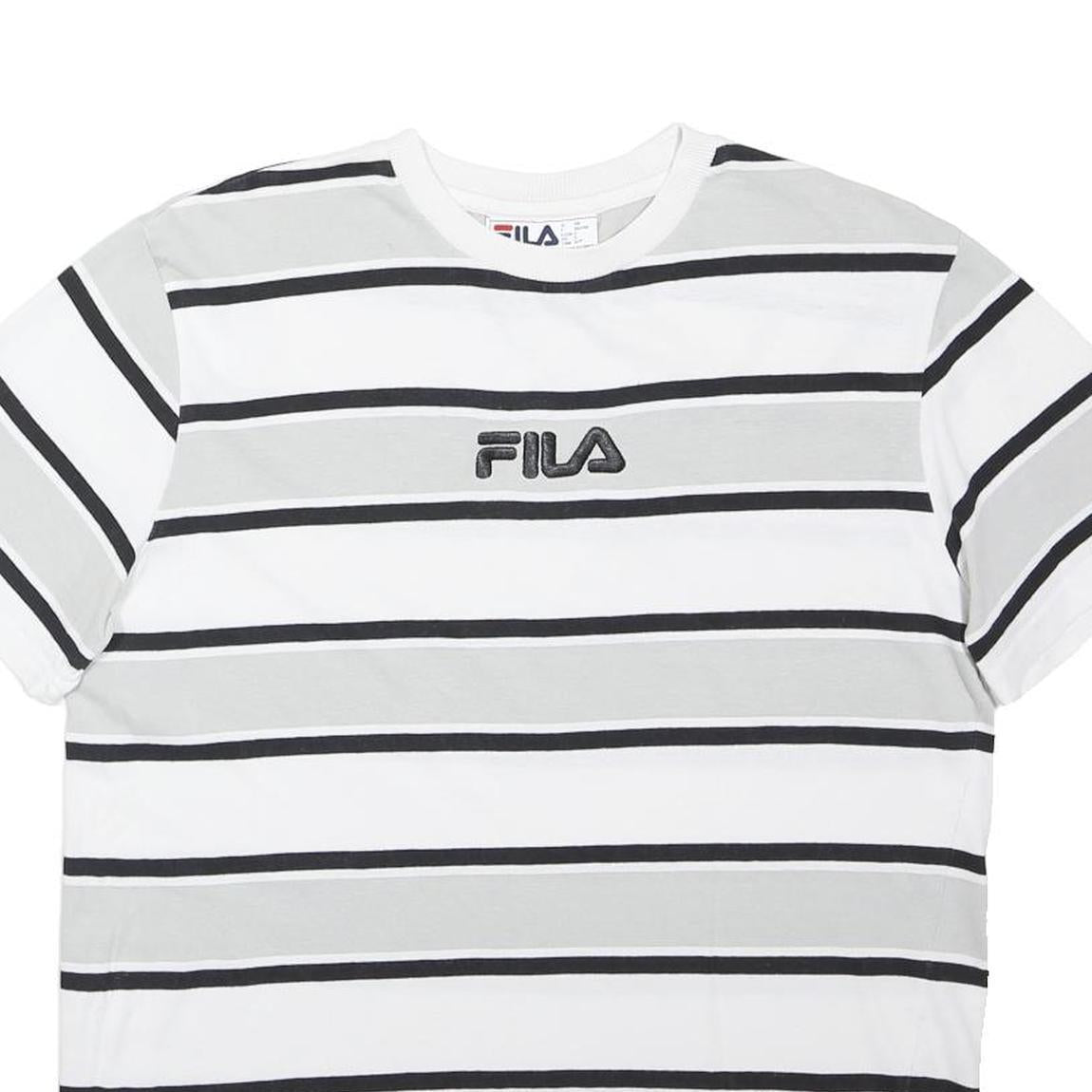 FILA Mens White & Grey Striped Cotton Blend Short Sleeve Crew Neck Top S Casual