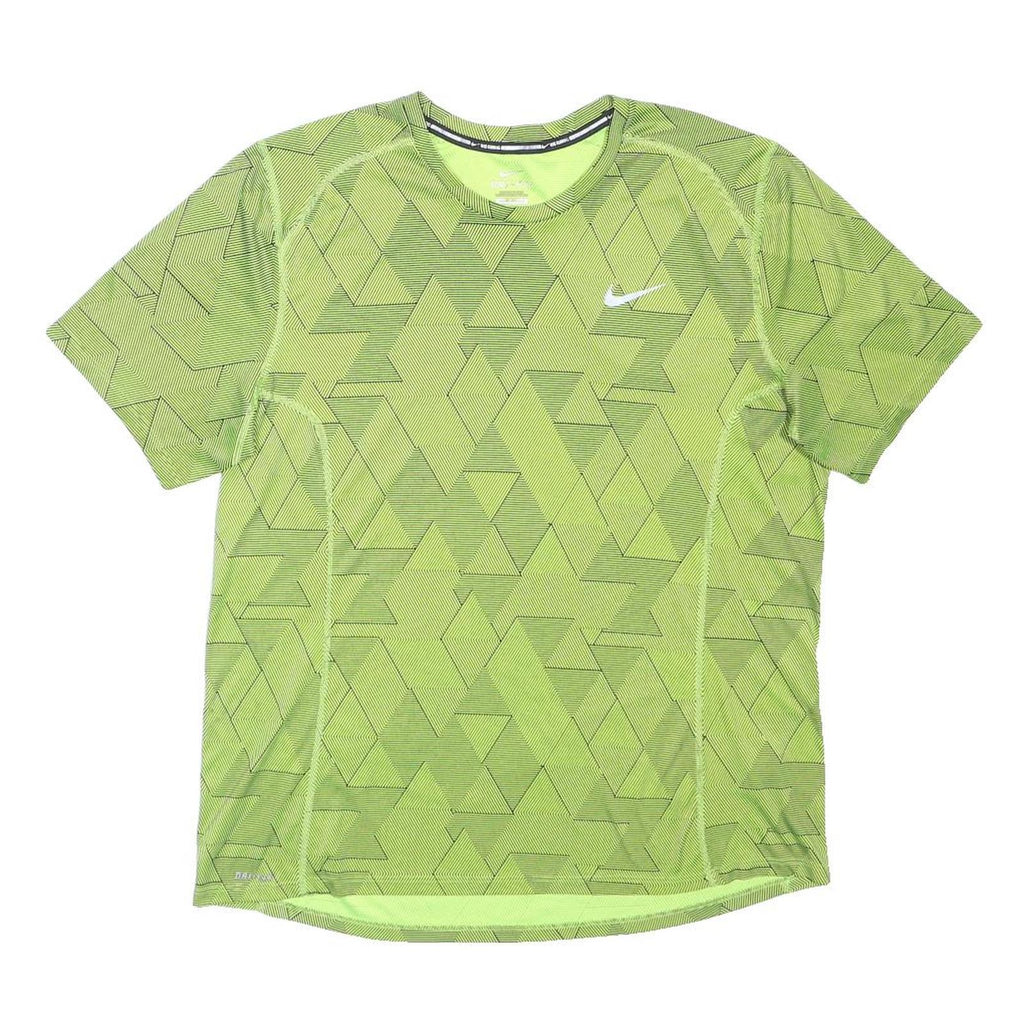 NIKE Mens Green Geometric Graphic T-Shirt L Short Sleeve Crew Neck Performance