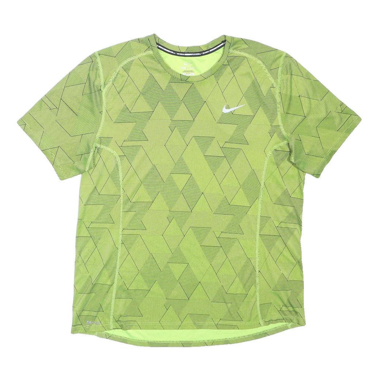 NIKE Mens Green Geometric Graphic T-Shirt L Short Sleeve Crew Neck Performance