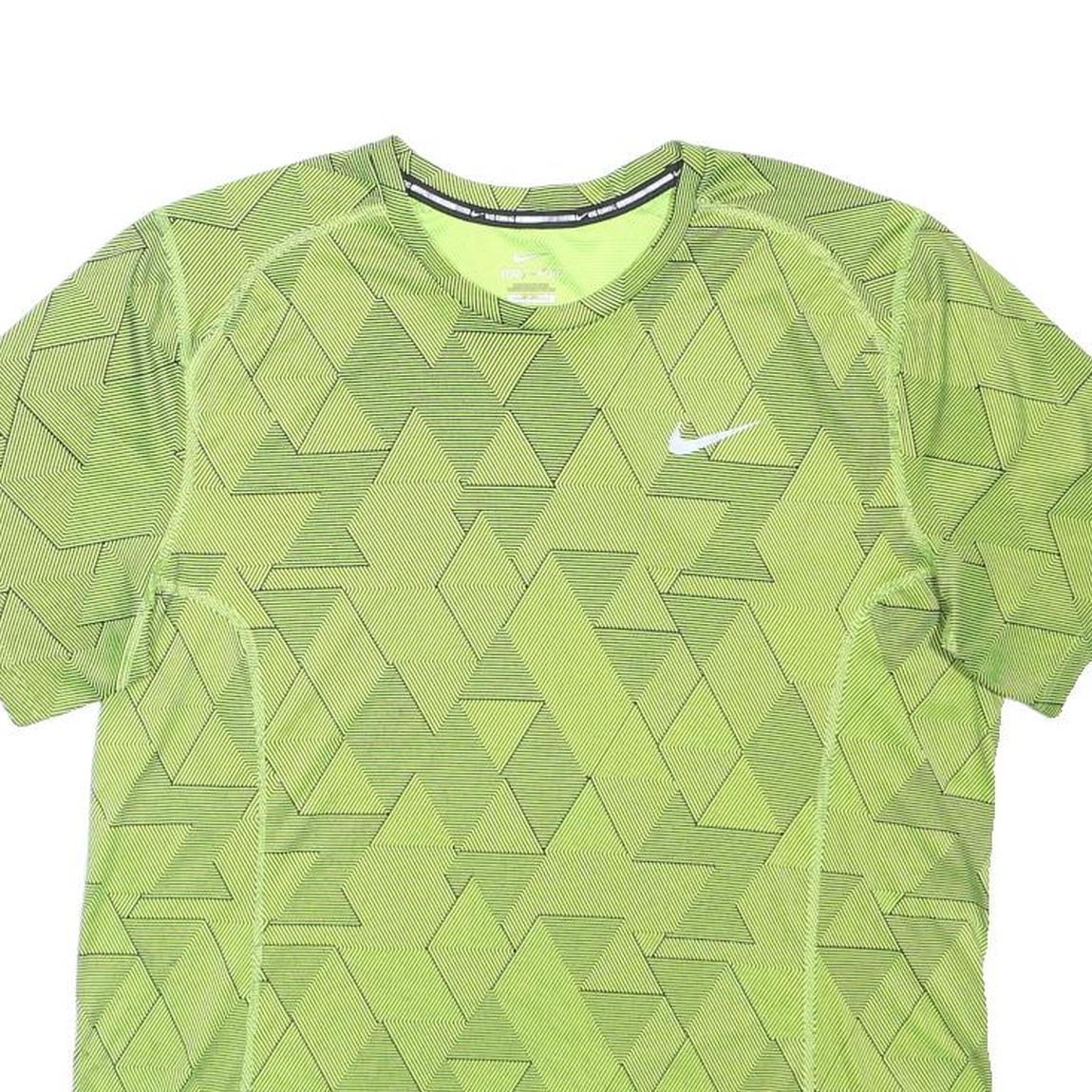 NIKE Mens Green Geometric Graphic T-Shirt L Short Sleeve Crew Neck Performance