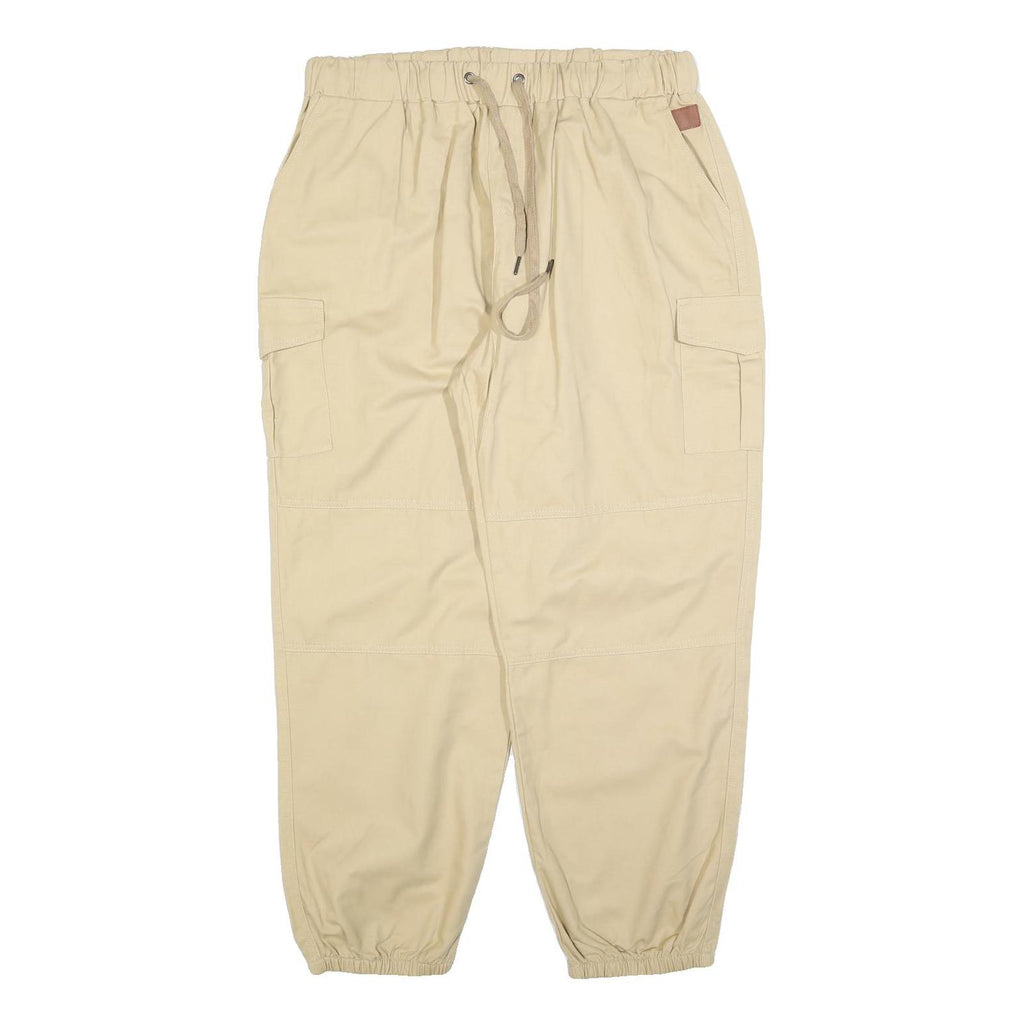 SOMTHRON Mens Regular Beige Cotton Blend Drawstring Cargo Trousers W34 L30