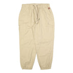 SOMTHRON Mens Regular Beige Cotton Blend Drawstring Cargo Trousers W34 L30