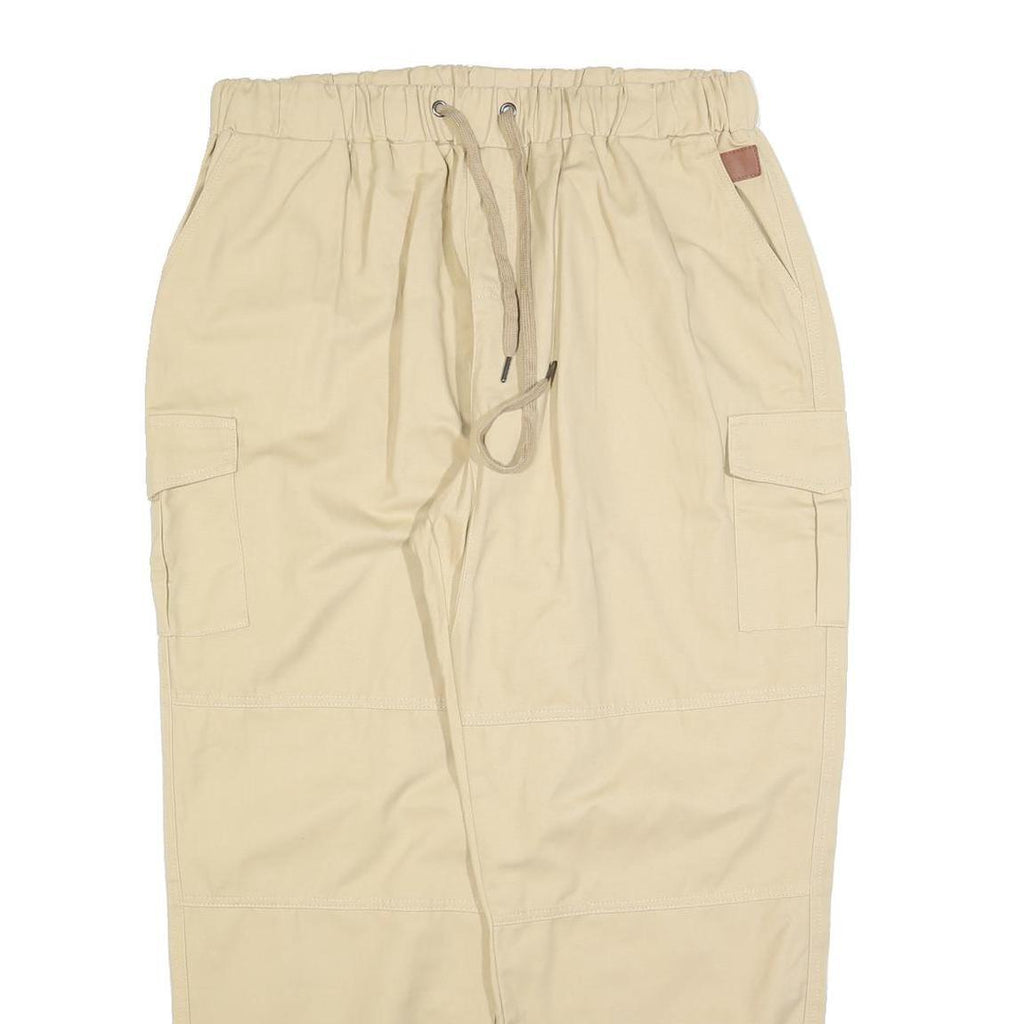 SOMTHRON Mens Regular Beige Cotton Blend Drawstring Cargo Trousers W34 L30